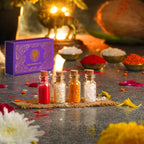 Roli, Chawal ,Chandan, Mishri Tilak Set | Gold Foil Purple Gifting Pack