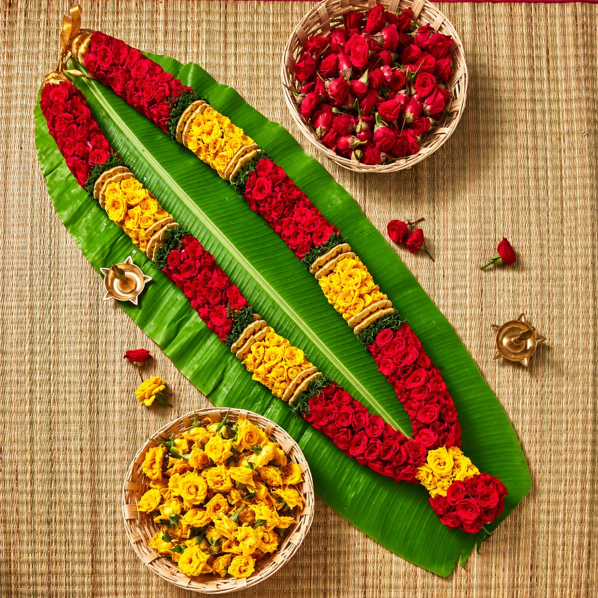 Fresh Yellow & Red Rose Garden String | Gulab Mala
