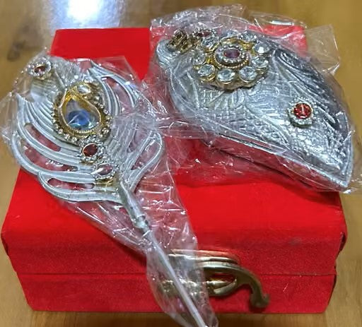 German silver Kumkum Box Tilak Stick