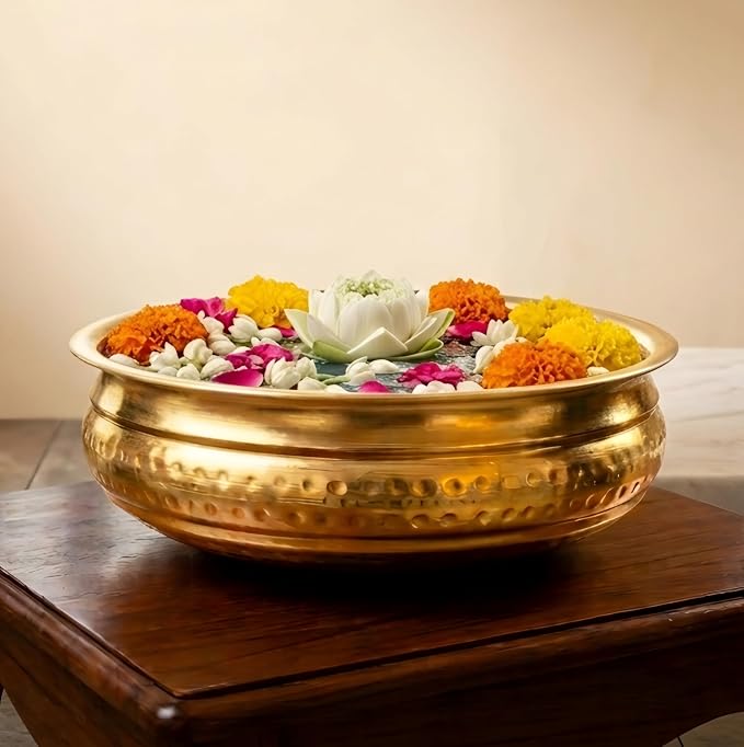 Handcrafted Brass Urli Bowl for Floating Flowers and Tealight Candles