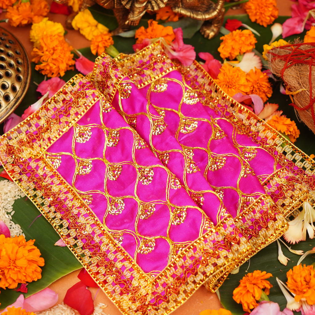 Premium Pink Mata Chunri | Hot Pink and Golden | 26X10 inch