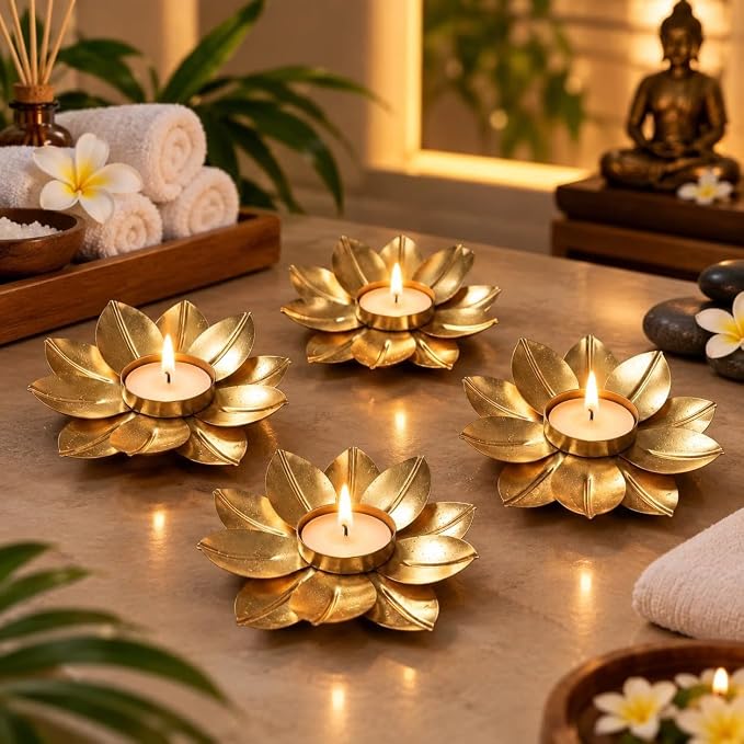Gold Lotus Flower Candle Holder [ Pack 0f 4 ]