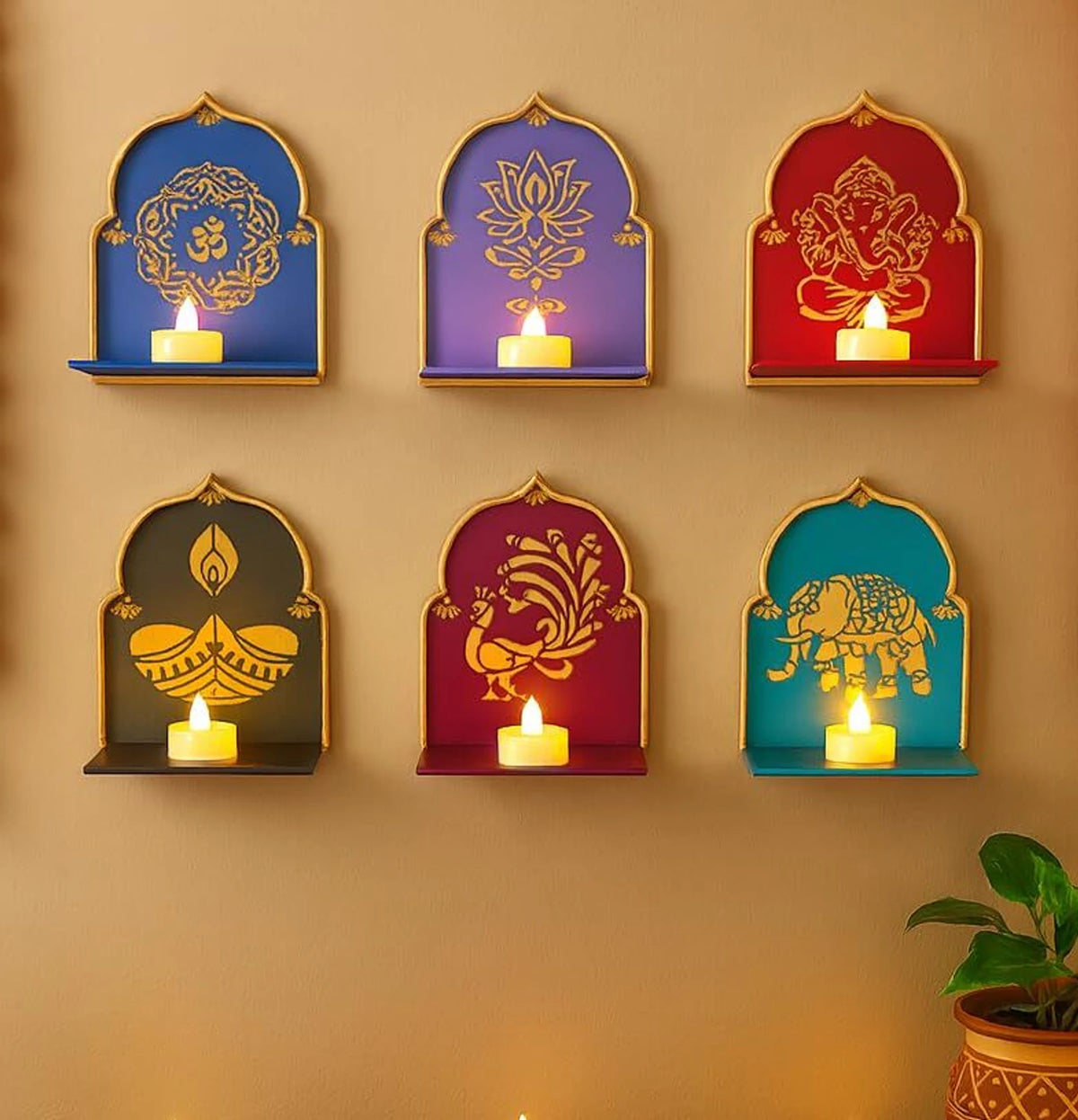 Lotus Diya Candle Holder Wall Decor [ Pack of 6 ]