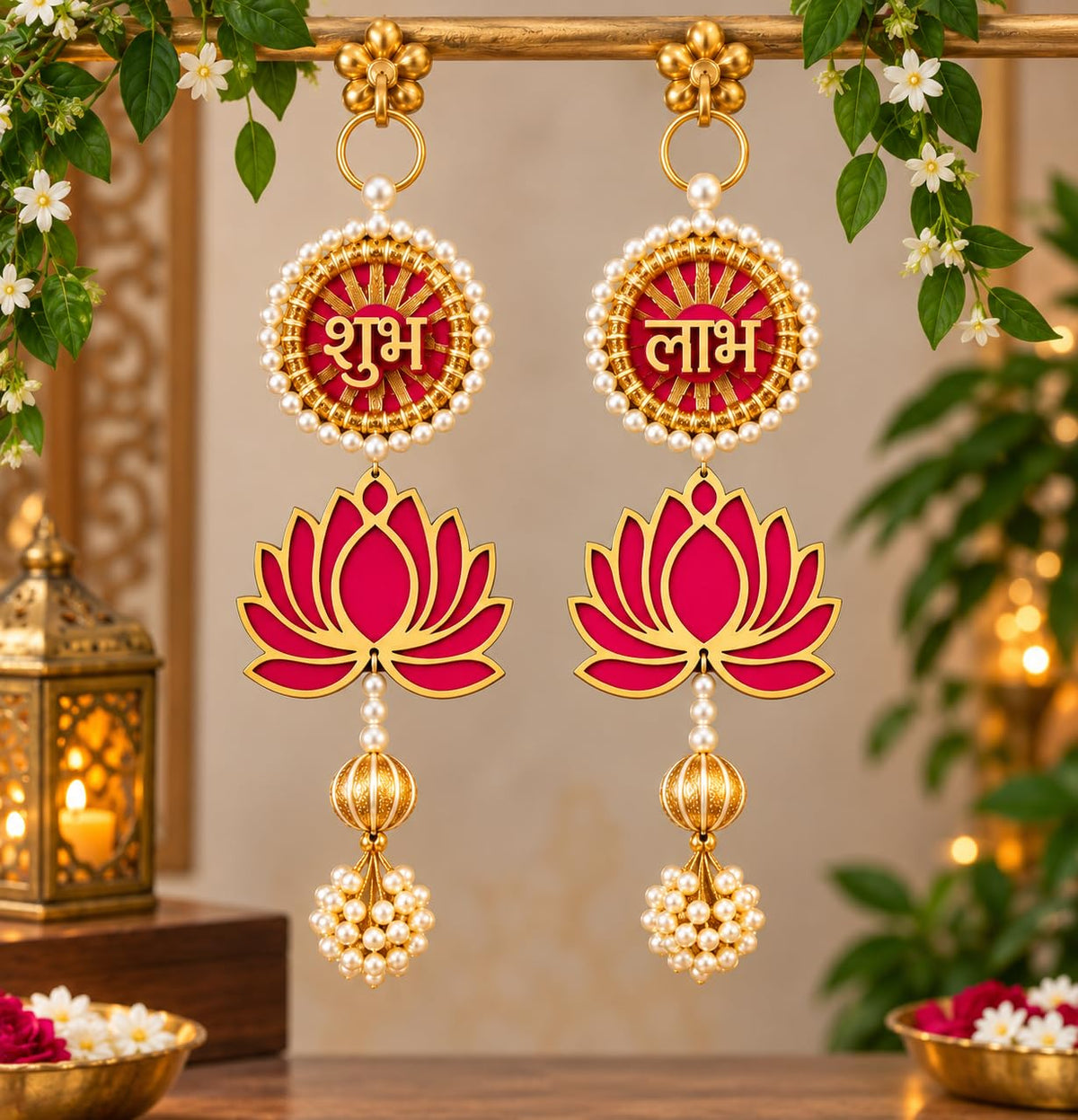 Shubh Labh Lotus Door Hanging Set of 2