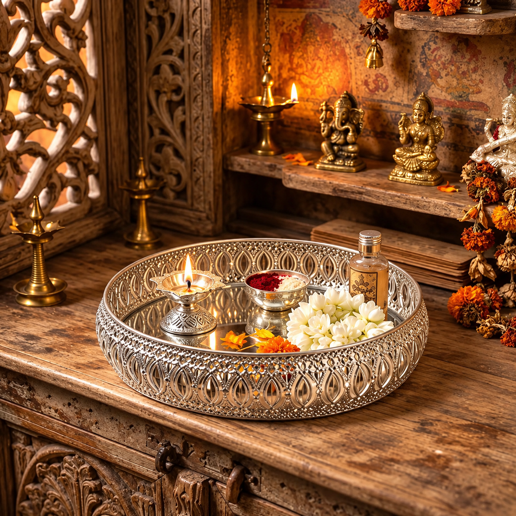 Silver Basket For Puja & Hamper Gift Pack
