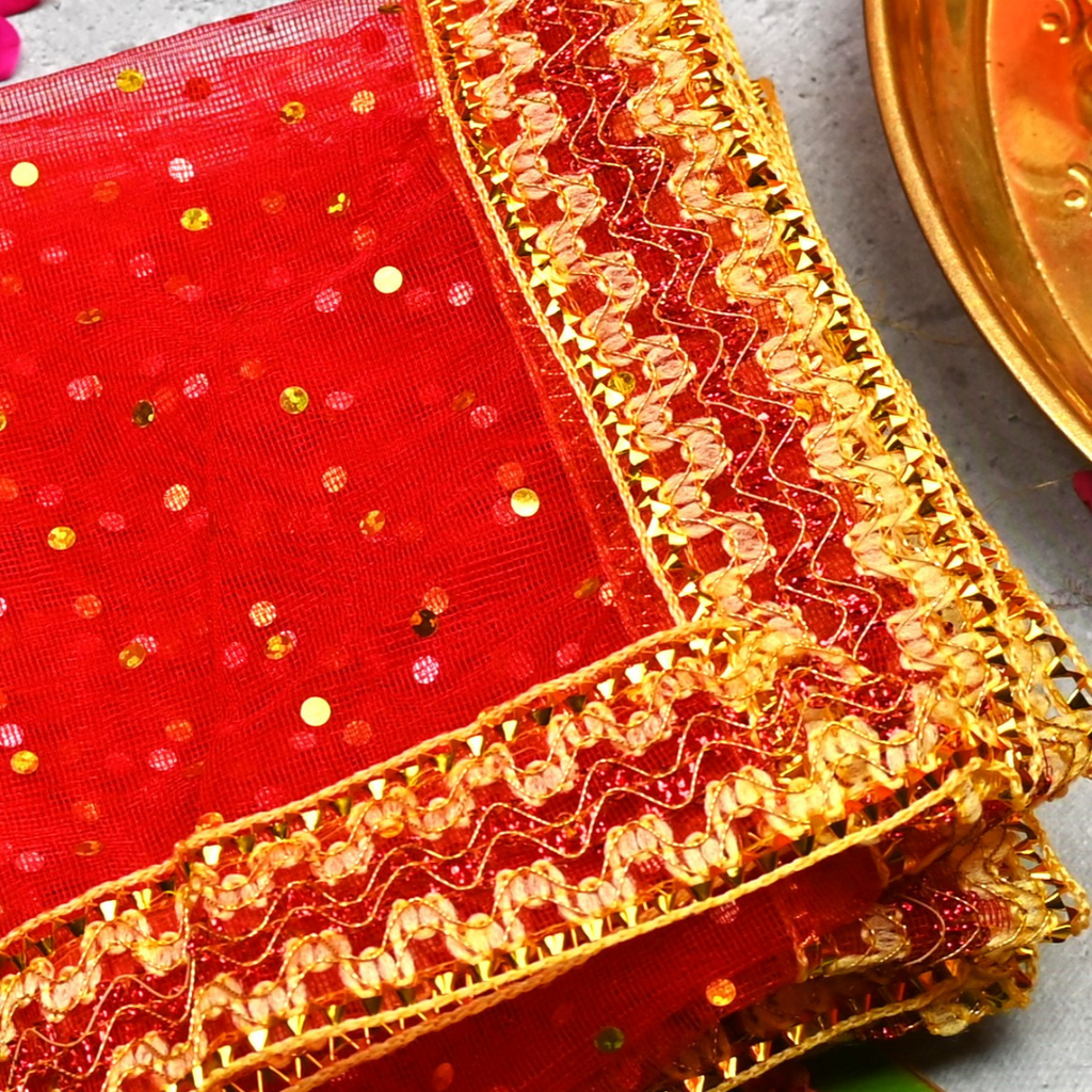 Shimmering Red Mata Chunri |Net Fabric Chunri | 25x11 in