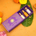 Roli, Chawal ,Chandan, Mishri Tilak Set | Gold Foil Purple Gifting Pack