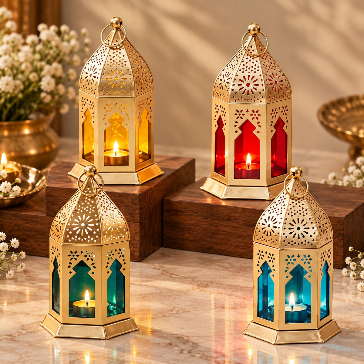 Moroccan Style Metal Tealight Lantern [ Pack of 4 ]